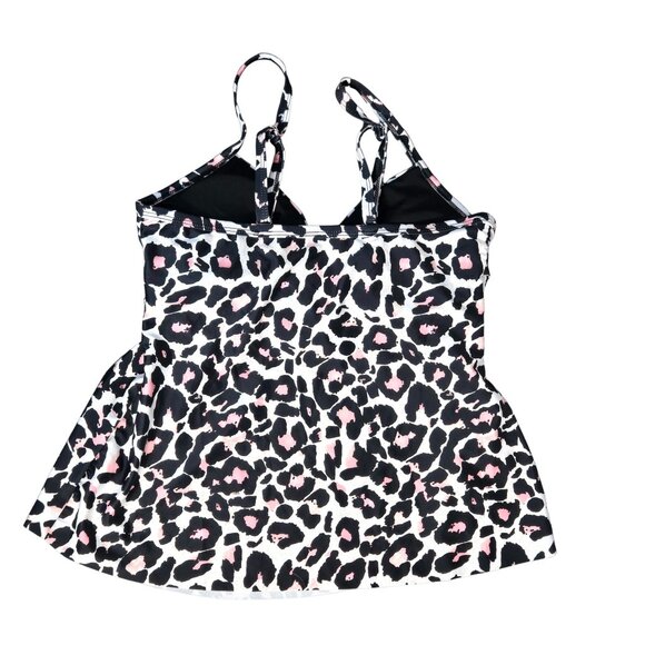 NWT | Leopard Cheetah Print Swim Tankini Top Skirted Flounce Hem | Medium - Picture 2 of 5